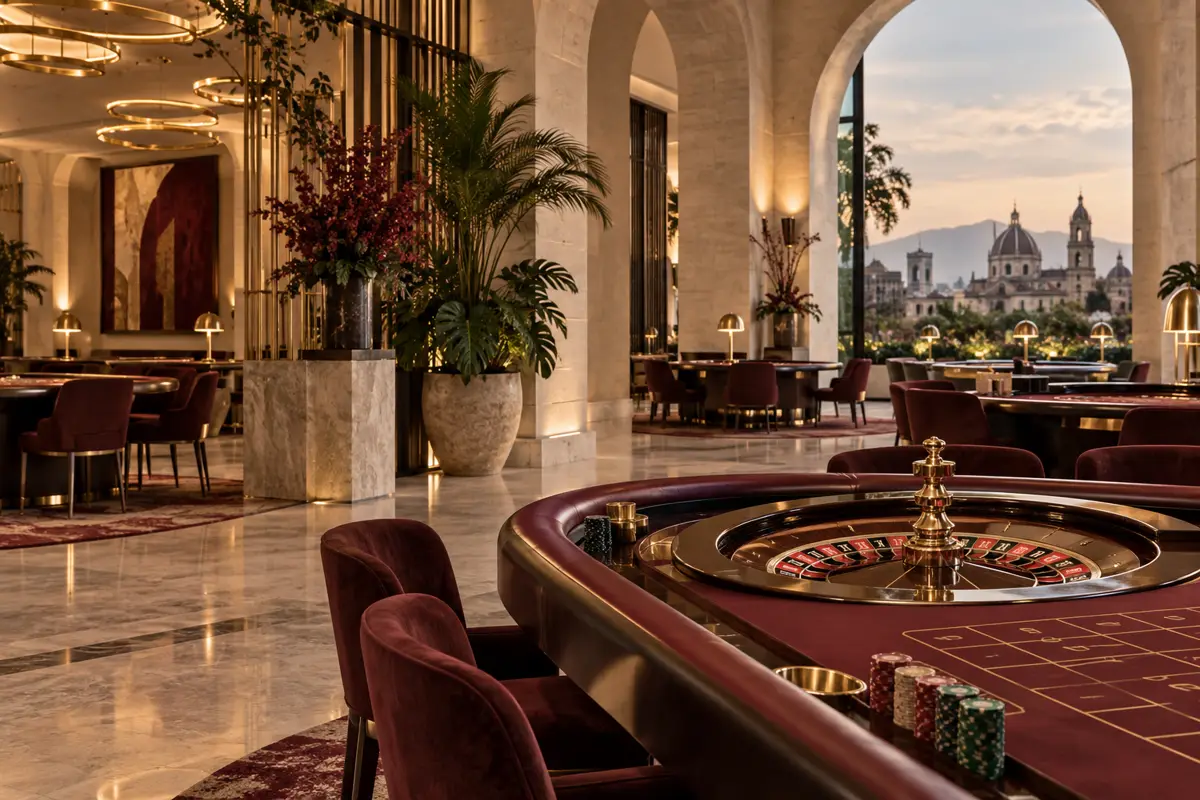 Mesa de ruleta en un interior de casino contemporáneo
